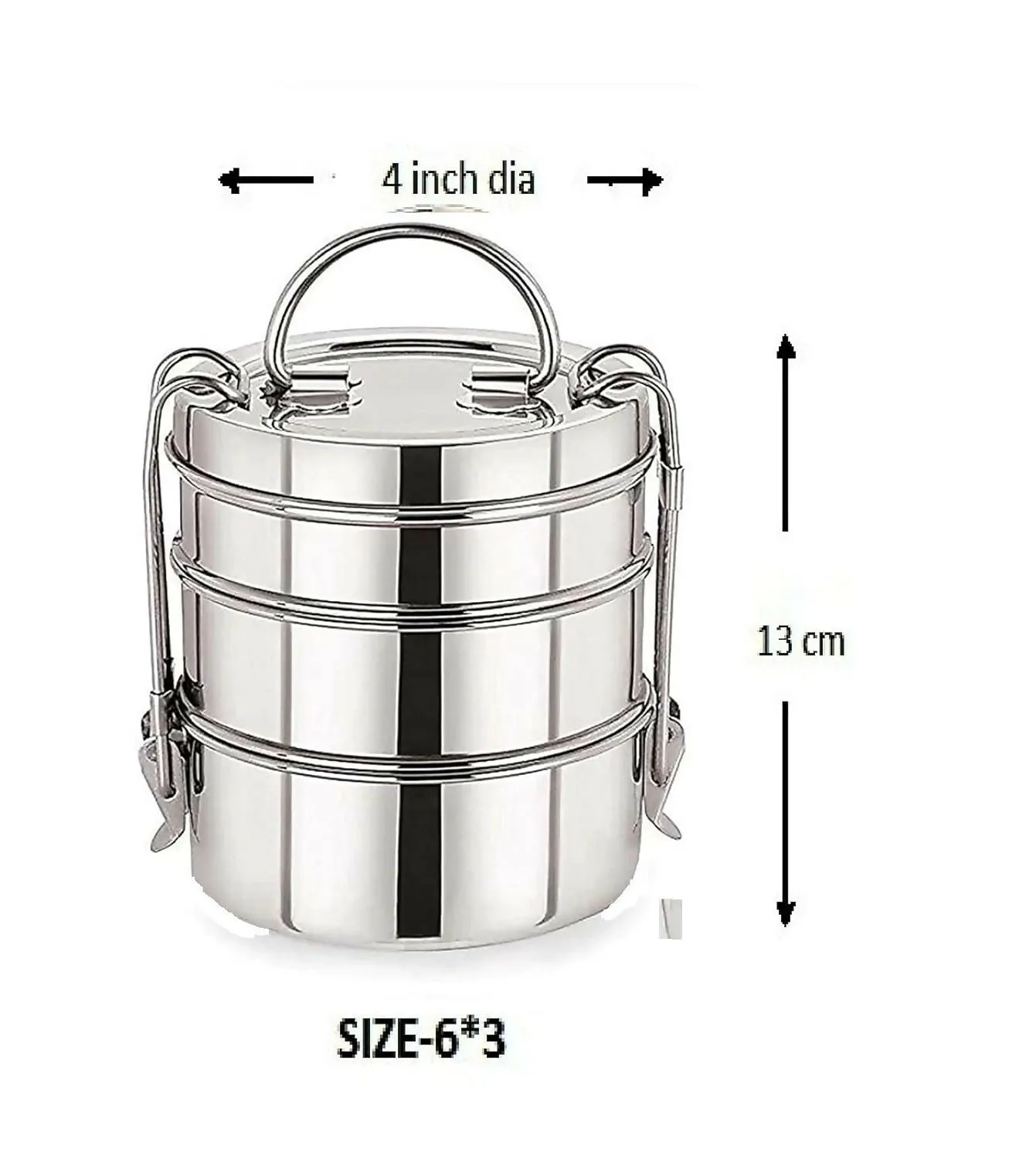 Stainless Steel 3-Tier Leakproof Tiffin Box (1150ml, Silver,Pack Of 2)