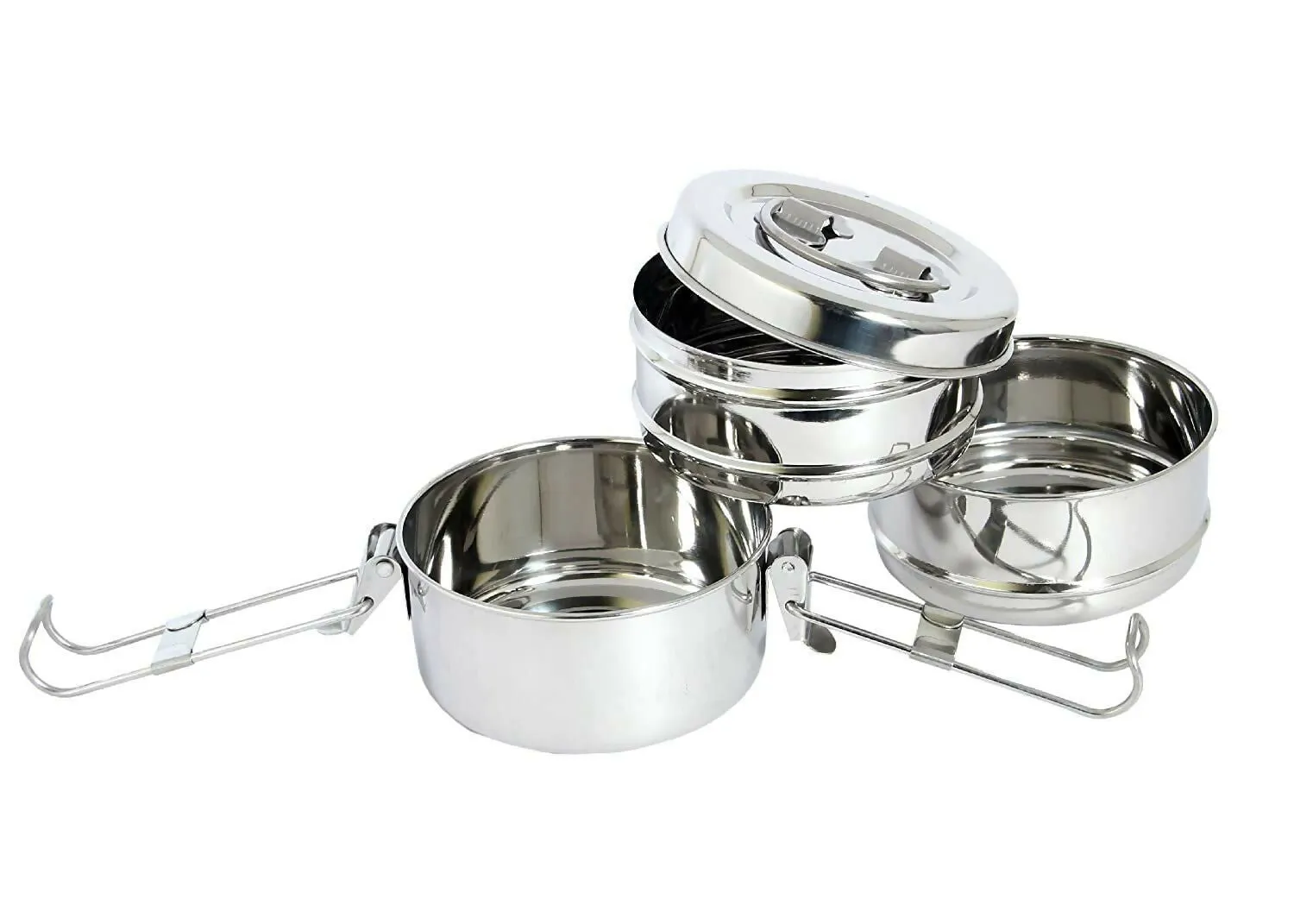 Stainless Steel 3-Tier Leakproof Tiffin Box (1150ml, Silver,Pack Of 2)