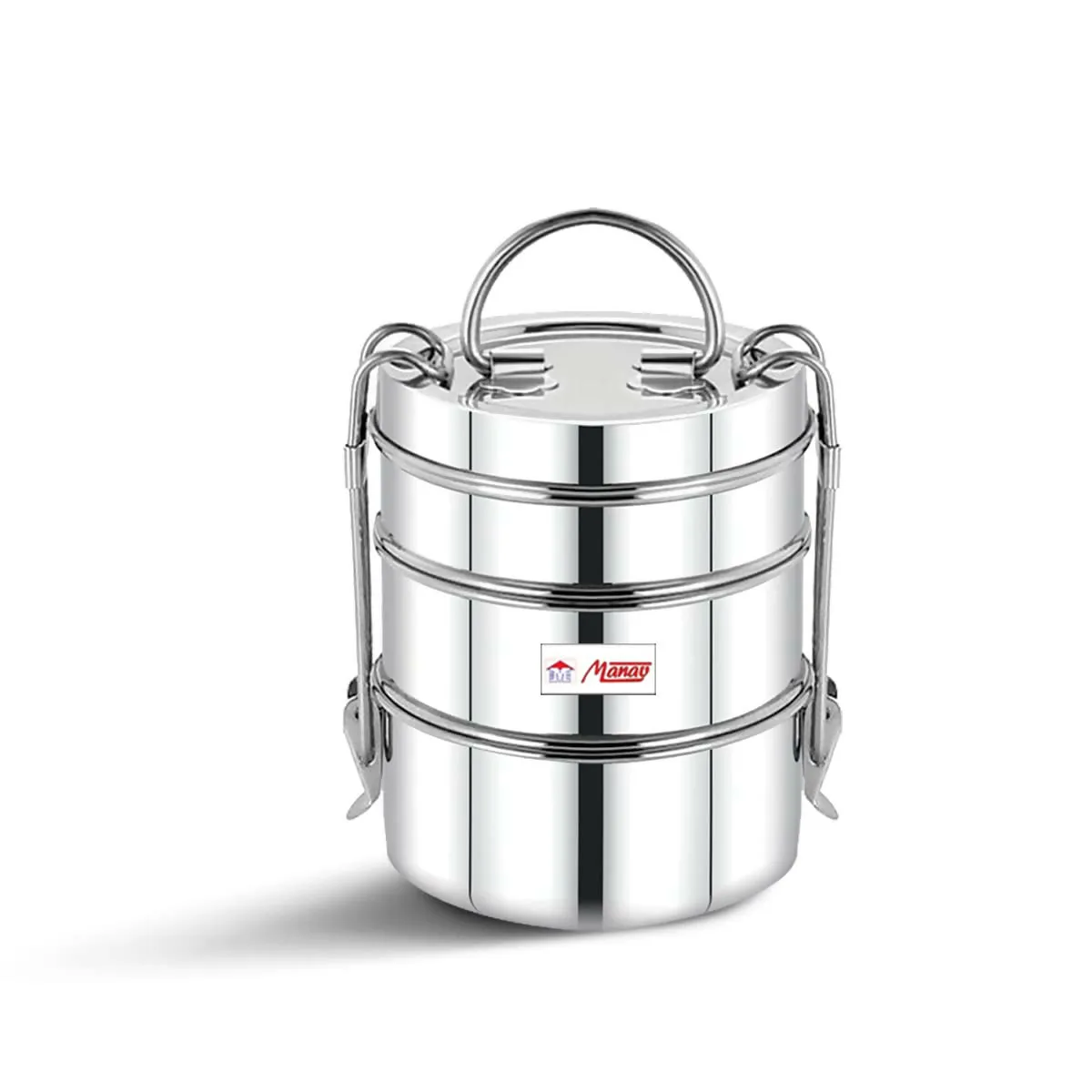 Stainless Steel 3-Tier Leakproof Tiffin Box (1150ml, Silver,Pack Of 2)