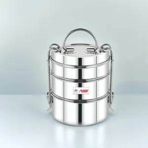 Stainless Steel 3-Tier Leakproof Tiffin Box (1150ml, Silver,Pack Of 2)