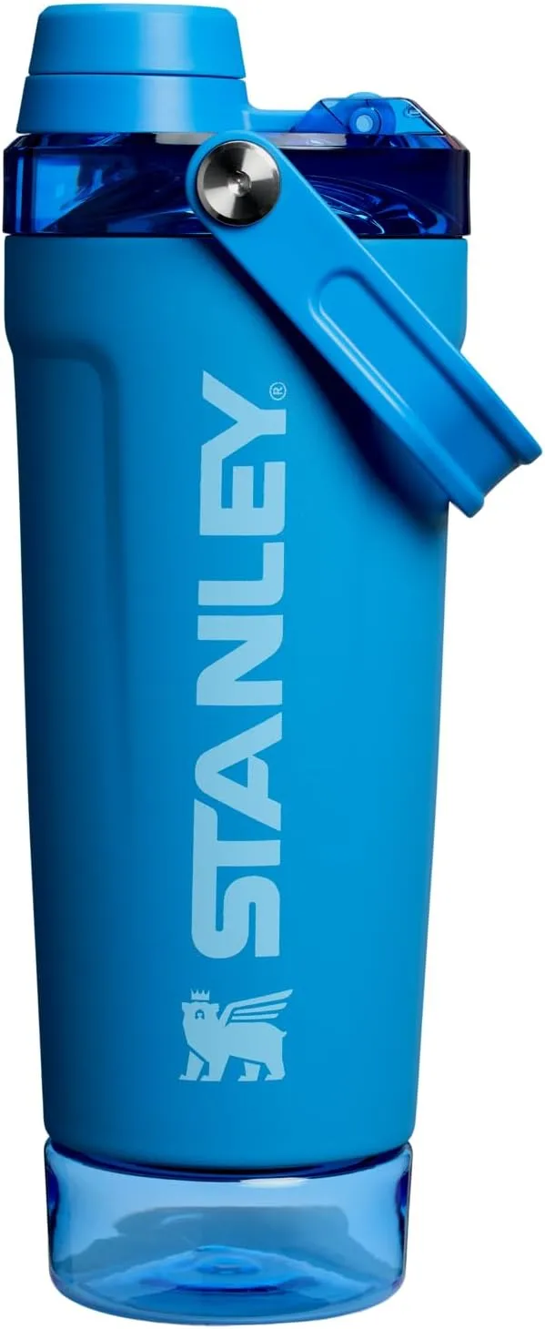 Stanley Activate Shaker Bottle 20 oz | Leakproof Insulated Stainless Steel Shaker Cup | Base Storage and Twist On Fast Flow Lid | Protein Shakes and Pre Workout Powder | BPA-Free | Azure