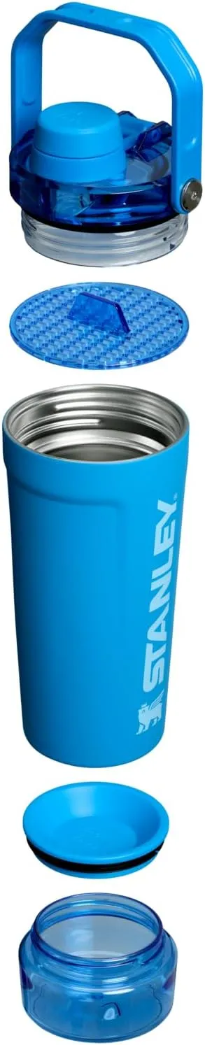 Stanley Activate Shaker Bottle 20 oz | Leakproof Insulated Stainless Steel Shaker Cup | Base Storage and Twist On Fast Flow Lid | Protein Shakes and Pre Workout Powder | BPA-Free | Azure