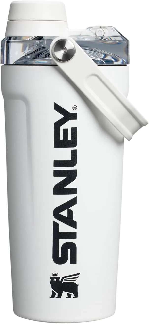 Stanley Activate Shaker Bottle 20 oz | Leakproof Insulated Stainless Steel Shaker Cup | Base Storage and Twist On Fast Flow Lid | Protein Shakes and Pre Workout Powder | BPA-Free | Chalk