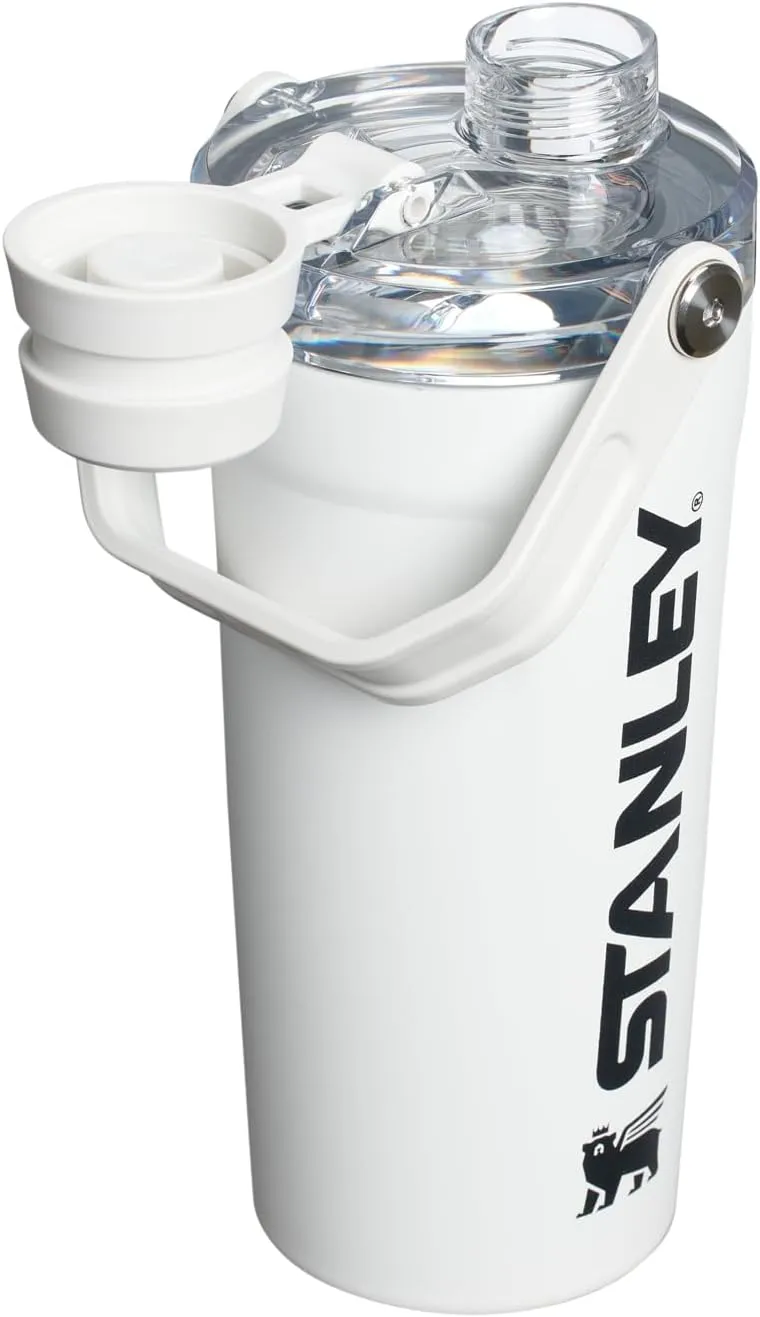 Stanley Activate Shaker Bottle 20 oz | Leakproof Insulated Stainless Steel Shaker Cup | Base Storage and Twist On Fast Flow Lid | Protein Shakes and Pre Workout Powder | BPA-Free | Chalk
