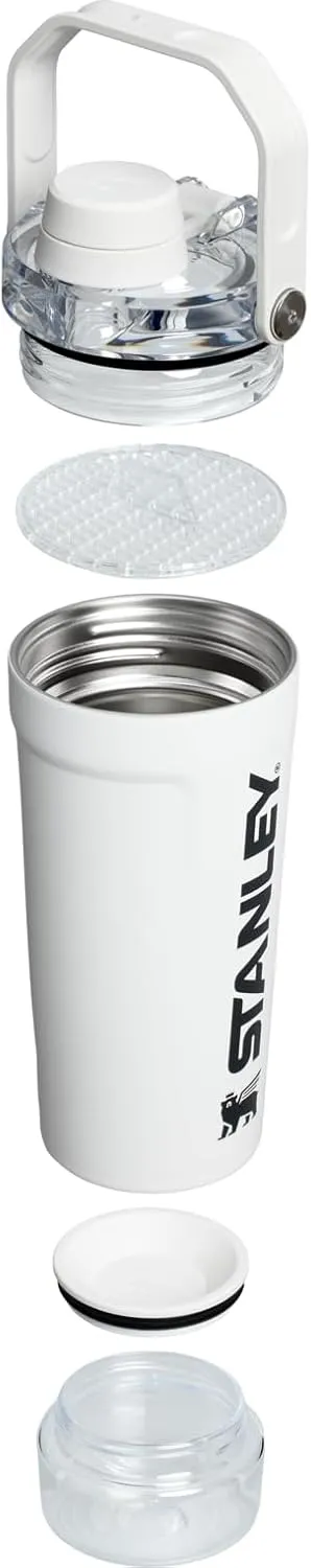 Stanley Activate Shaker Bottle 20 oz | Leakproof Insulated Stainless Steel Shaker Cup | Base Storage and Twist On Fast Flow Lid | Protein Shakes and Pre Workout Powder | BPA-Free | Chalk