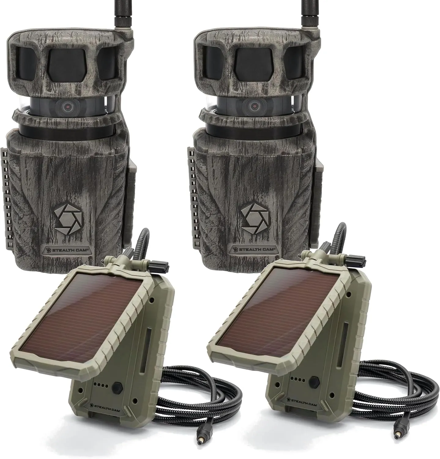 Stealth Cam Revolver 36MP Photo 1080P HD Video at 30 FPS 0.4 Sec Trigger Speed 360-Degree Panoramic View Built-in GPS Hunting Cellular Trail Camera with 12 V Solar Battery Pack - 2 Pack