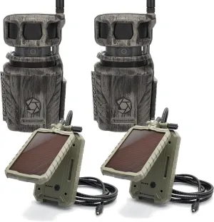 Stealth Cam Revolver 36MP Photo 1080P HD Video at 30 FPS 0.4 Sec Trigger Speed 360-Degree Panoramic View Built-in GPS Hunting Cellular Trail Camera with 12 V Solar Battery Pack - 2 Pack