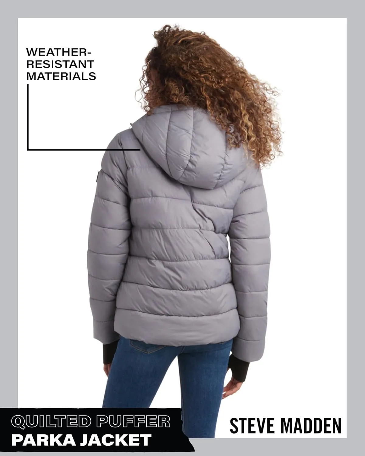 Steven Madden Women Winter Jacket - Packable Quilted Puffer Parka Coat - Hooded Outerwear Windbreaker Jacket for Women, S-XL