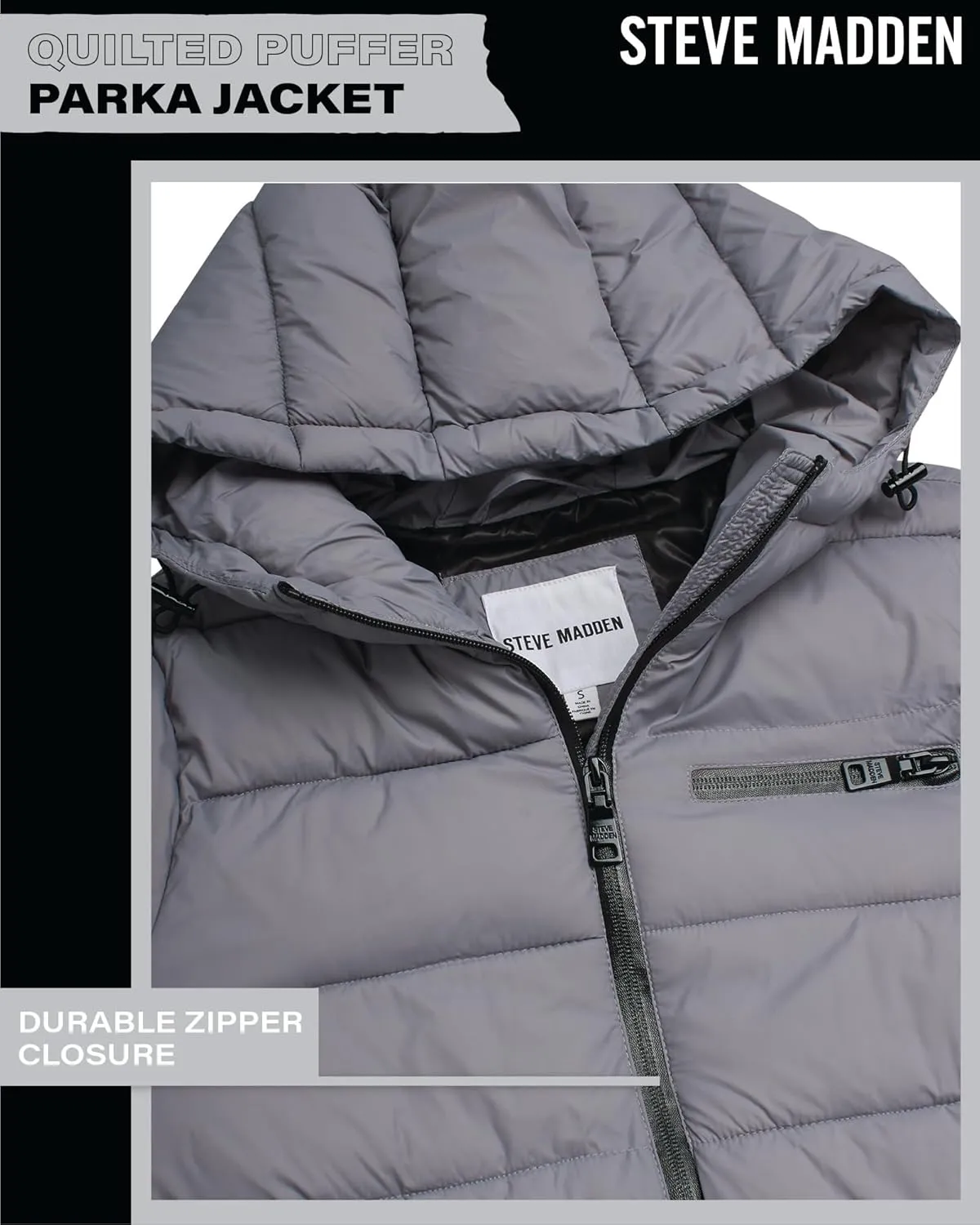 Steven Madden Women Winter Jacket - Packable Quilted Puffer Parka Coat - Hooded Outerwear Windbreaker Jacket for Women, S-XL