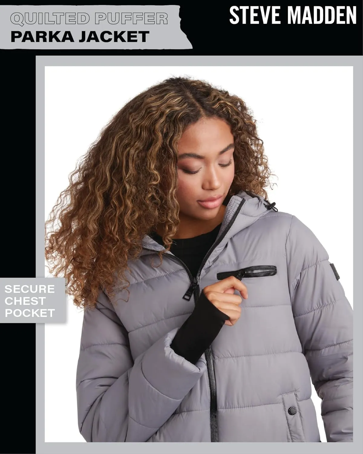 Steven Madden Women Winter Jacket - Packable Quilted Puffer Parka Coat - Hooded Outerwear Windbreaker Jacket for Women, S-XL