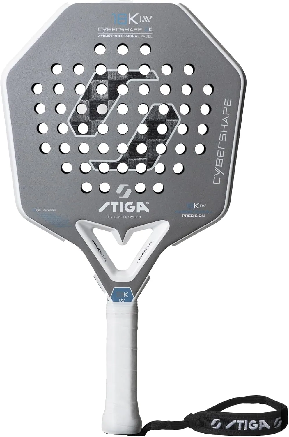 Stiga Padel Racket 18K LW Cybershape, Lightweight Carbon Fiber Padel Blade for Intermediate Table Tennis Play for Adults & Youth