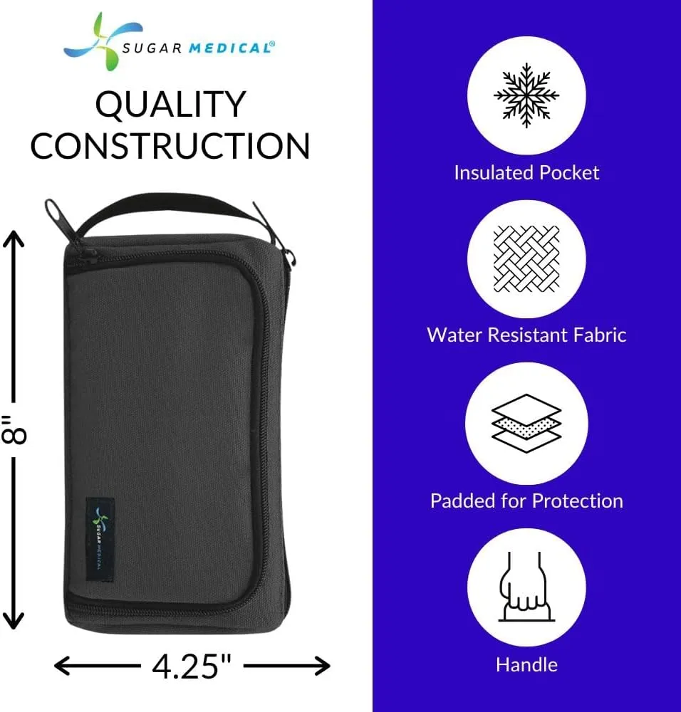 Sugar Medical Insulated Diabetes Insulin Pen Case Organizer – Diabetic Travel Bag for Insulin Pens, Glucose Meter & Supplies with Ice Pack (Black)