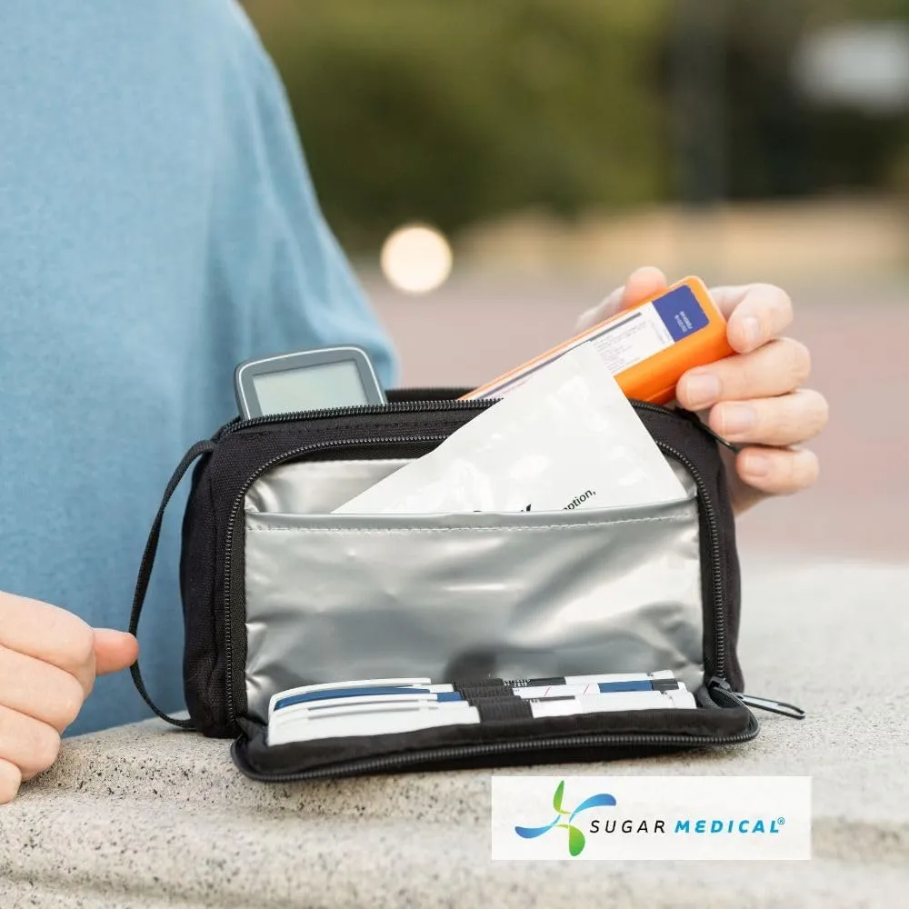 Sugar Medical Insulated Diabetes Insulin Pen Case Organizer – Diabetic Travel Bag for Insulin Pens, Glucose Meter & Supplies with Ice Pack (Black)
