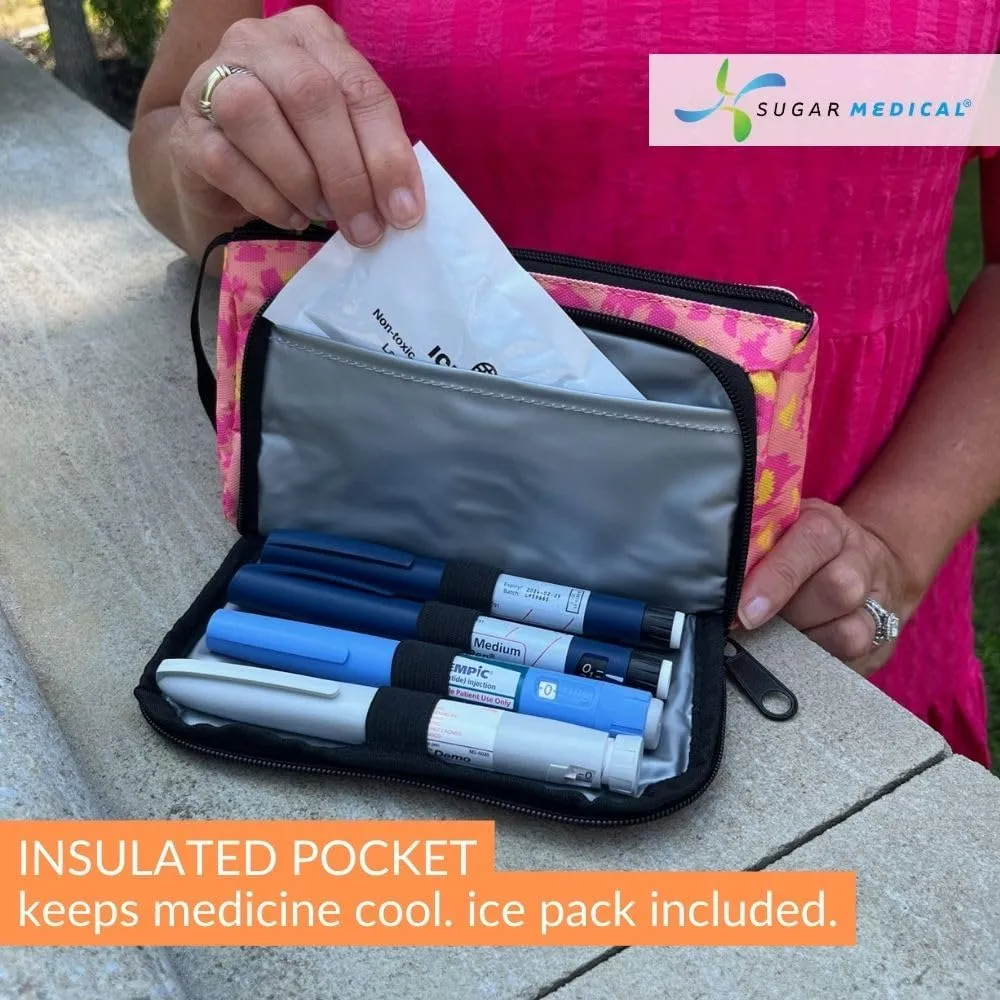Sugar Medical Insulated Diabetes Insulin Pen Case Organizer – Diabetic Travel Bag for Insulin Pens, Glucose Meter & Supplies with Ice Pack (Wild Pink)
