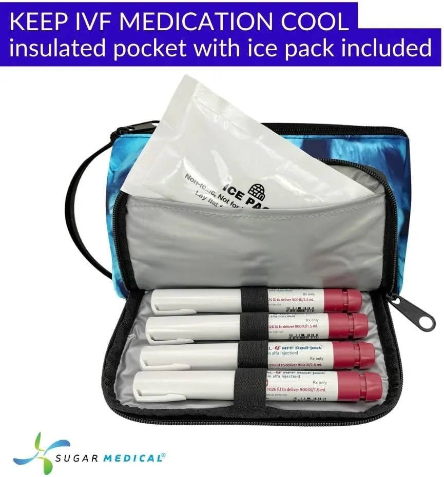 Sugar Medical IVF Supply Bag | IVF Gift | Store IVF Medications | Insulated Infertility Organizer | With Ice Pack (Blue Waves)