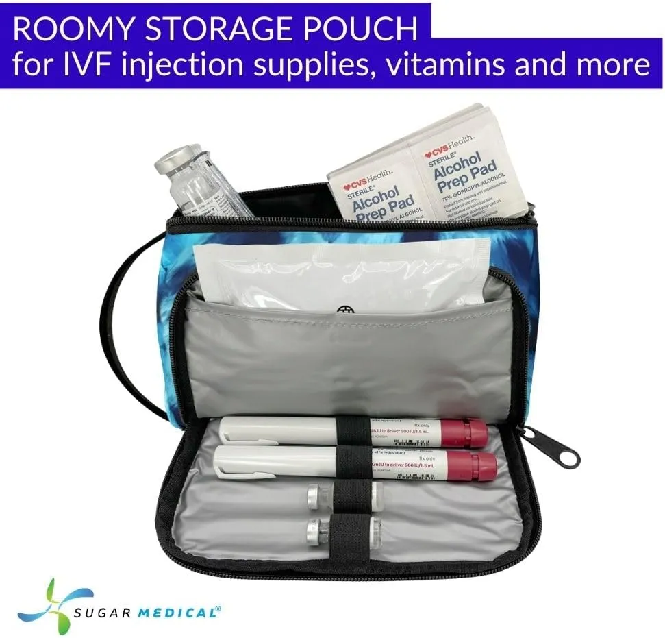 Sugar Medical IVF Supply Bag | IVF Gift | Store IVF Medications | Insulated Infertility Organizer | With Ice Pack (Blue Waves)