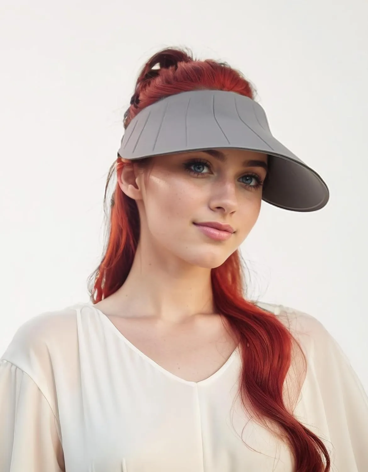 Sun Visor Hat for Women & Men 4" Wide Brim Golf Beach Simplicity Foldable Roll-up Ponytail Hat with Hook & Loop Closure