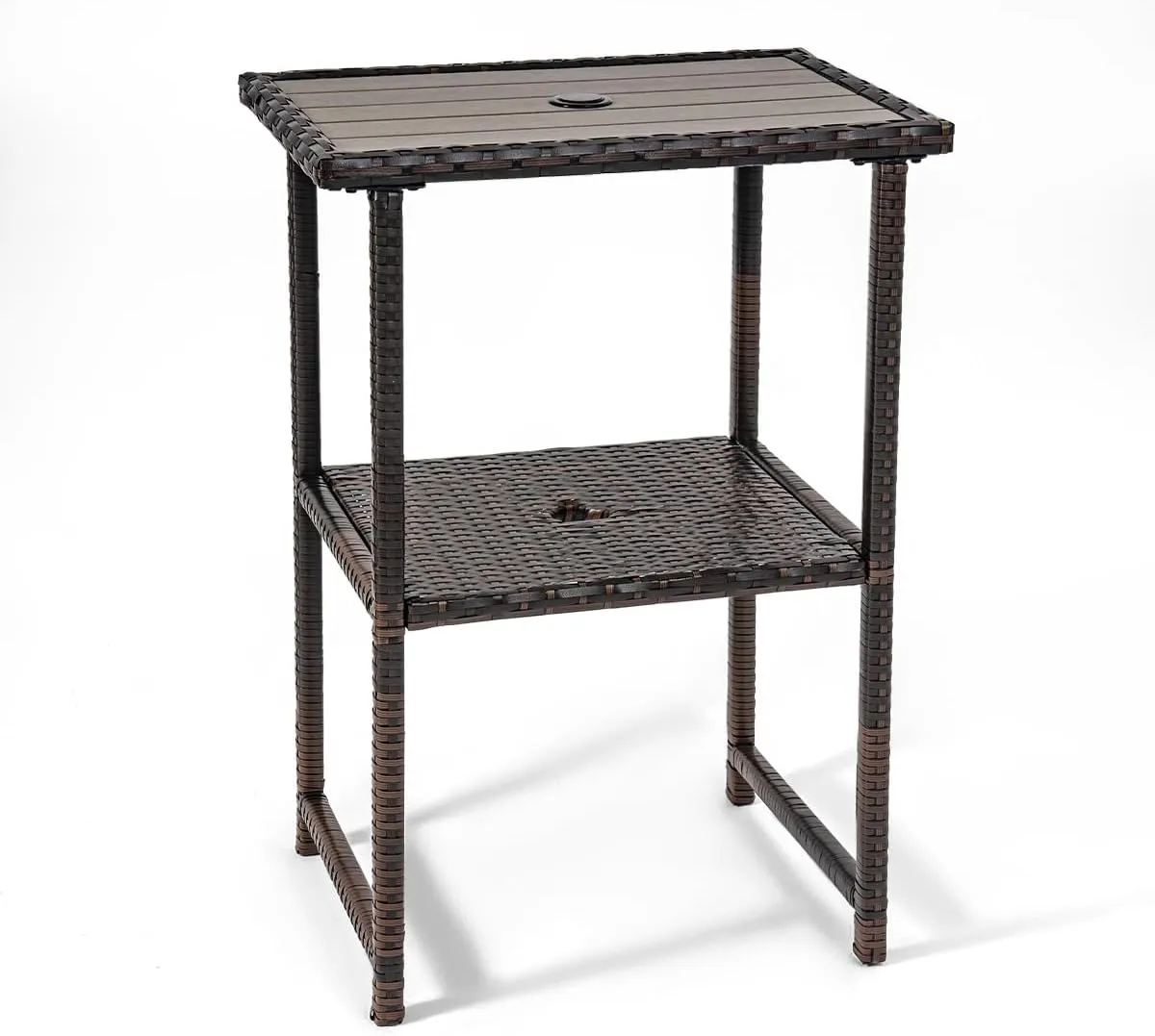 Sundale Outdoor Bar Table, Patio 36" Height Wicker Pub Counter with Umbrella Hole, All Weather High Top Bistro Table for Outside Deck Porch Balcony Poolside, Variegated Brown