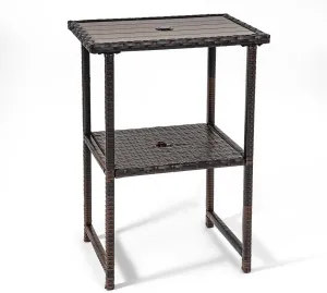 Sundale Outdoor Bar Table, Patio 36" Height Wicker Pub Counter with Umbrella Hole, All Weather High Top Bistro Table for Outside Deck Porch Balcony Poolside, Variegated Brown