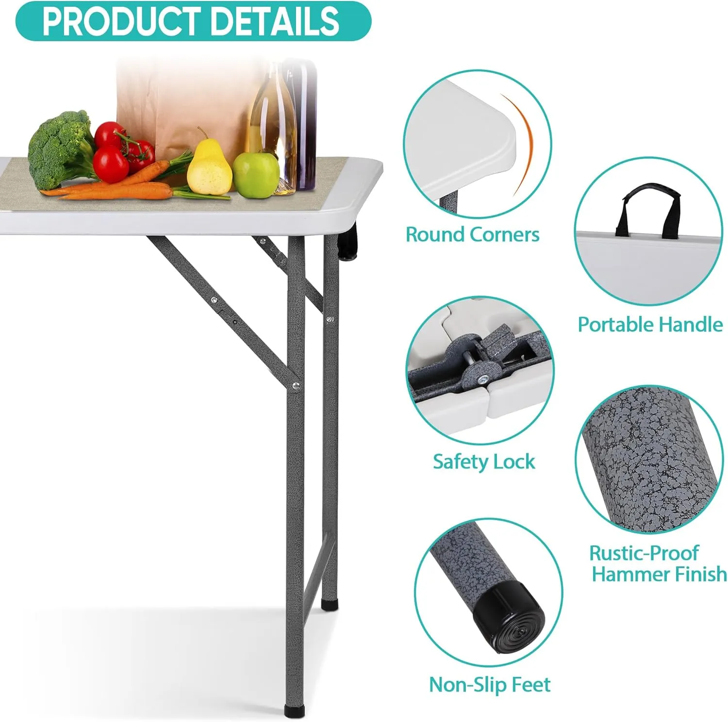 SUPER DEAL Upgraded 6FT Folding Picnic Table for Outdoor, Portable Fold-in-Half Plastic Dining Picnic Party Table with Carrying Handle