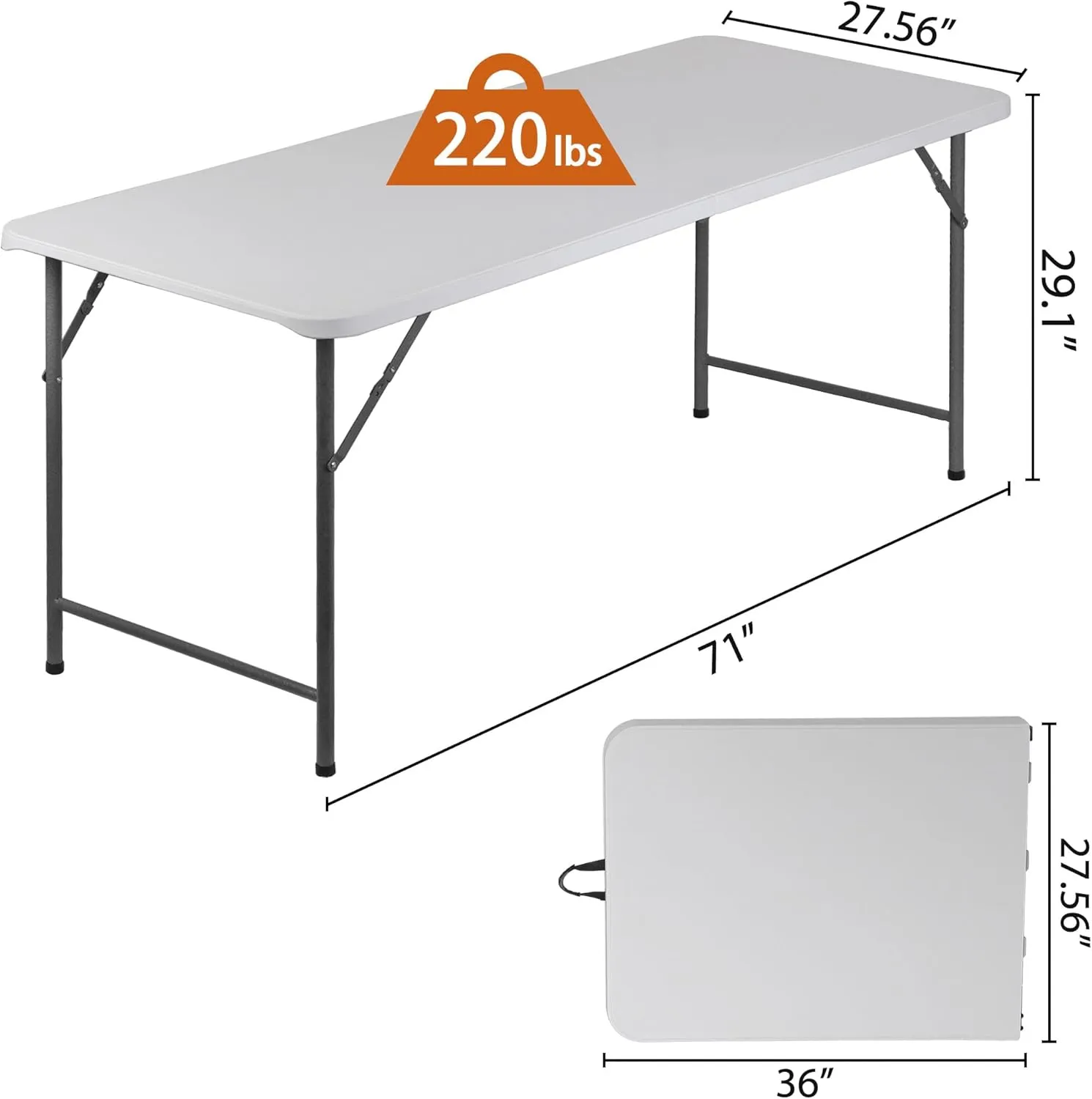 SUPER DEAL Upgraded 6FT Folding Picnic Table for Outdoor, Portable Fold-in-Half Plastic Dining Picnic Party Table with Carrying Handle