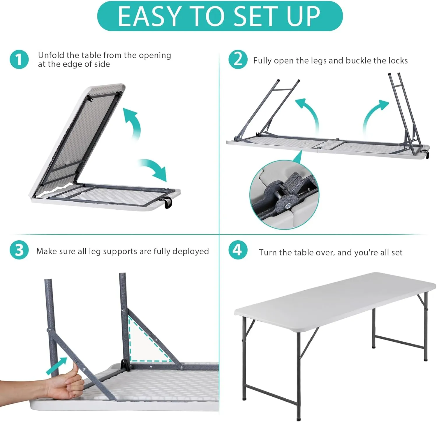 SUPER DEAL Upgraded 6FT Folding Picnic Table for Outdoor, Portable Fold-in-Half Plastic Dining Picnic Party Table with Carrying Handle
