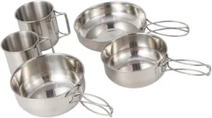 SUPVOX -in-one Portable Camping Cookware 5pc Set Stainless Steel Pot Cup Bowl Lightweight Non- for Outdoor Use