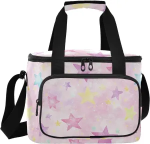 Sweet Blush Color Star Large Capacity Large Soft Sided Cooler Bag Keeps Food Hot or Cold Insulated Reusable Grocery Bag for Shopping Food Travel Beach Camping