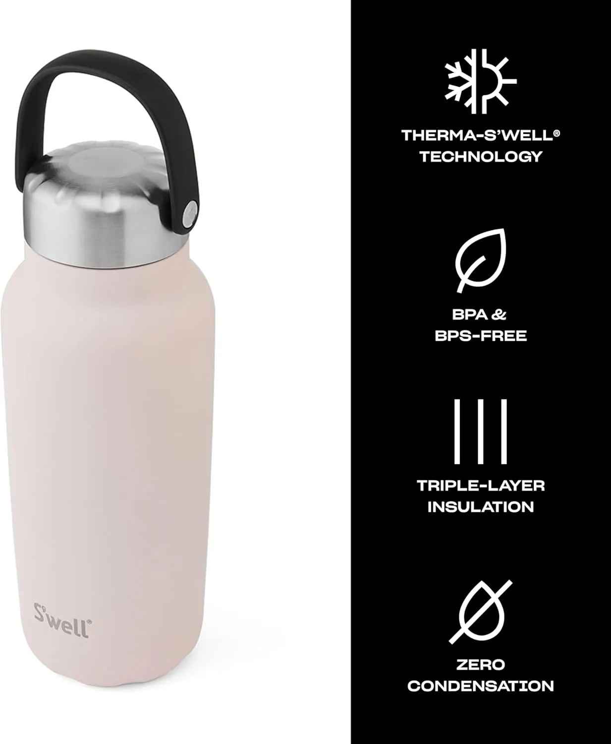 S'well Recycled Stainless Steel Explorer with Insulated Lid and Handle, 32oz, Himalayan Salt, Triple Layered Vacuum Insulated Containers Keeps Drinks Cold for 42 Hours and Hot for 10