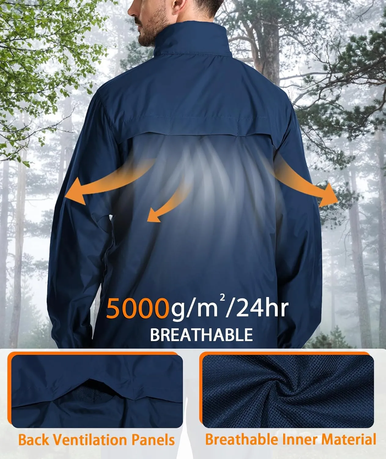 SWISSWELL Mens Rain Jacket Waterproof Windbreaker Hidden Hooded Lightweight Breathable Rain Coat for Golf Hiking Cycling