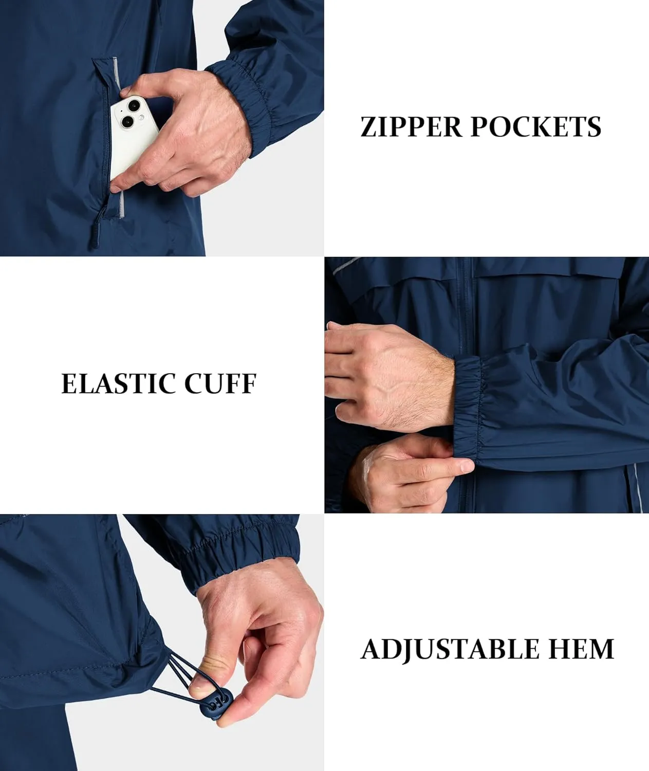SWISSWELL Mens Rain Jacket Waterproof Windbreaker Hidden Hooded Lightweight Breathable Rain Coat for Golf Hiking Cycling