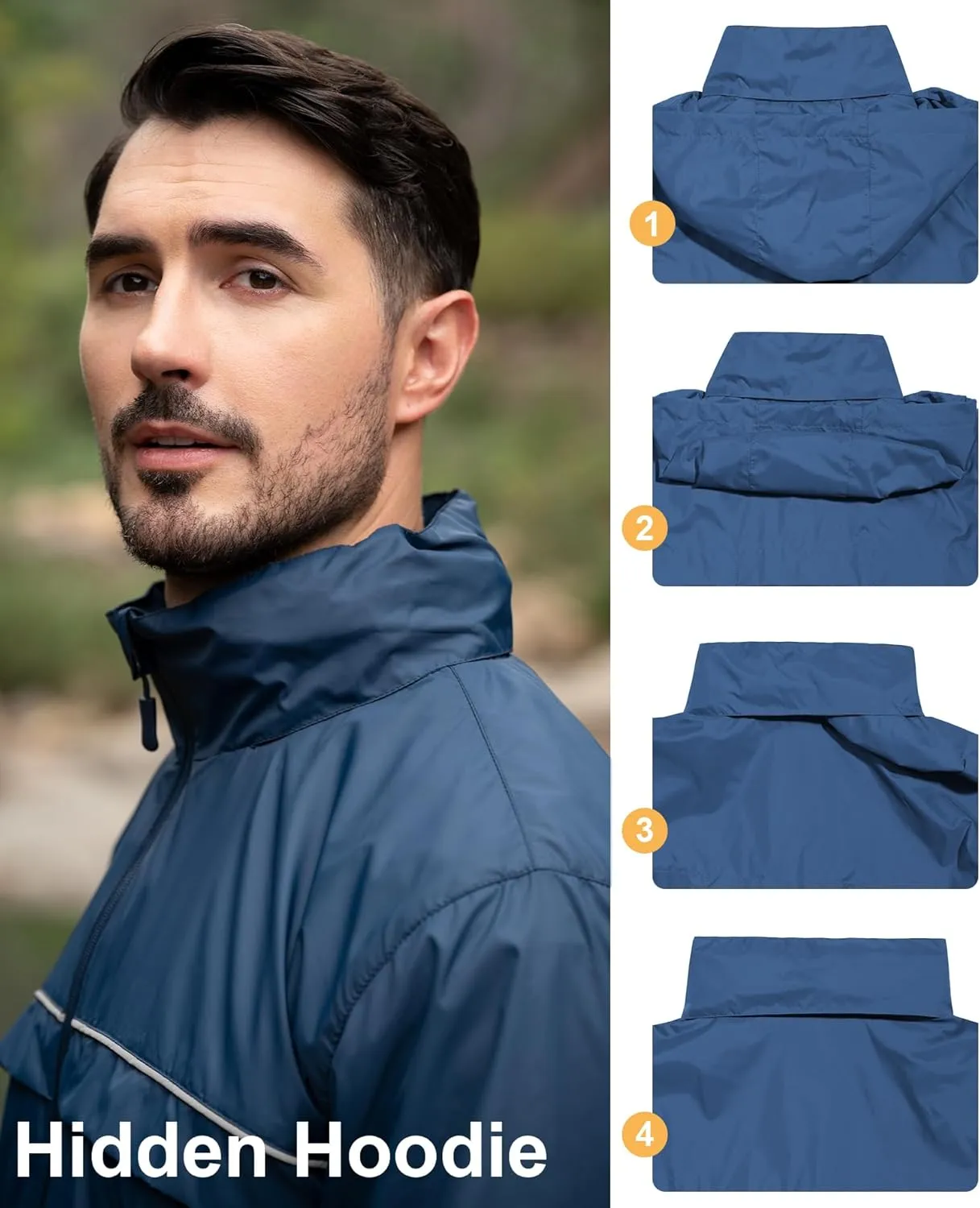 SWISSWELL Mens Rain Jacket Waterproof Windbreaker Hidden Hooded Lightweight Breathable Rain Coat for Golf Hiking Cycling