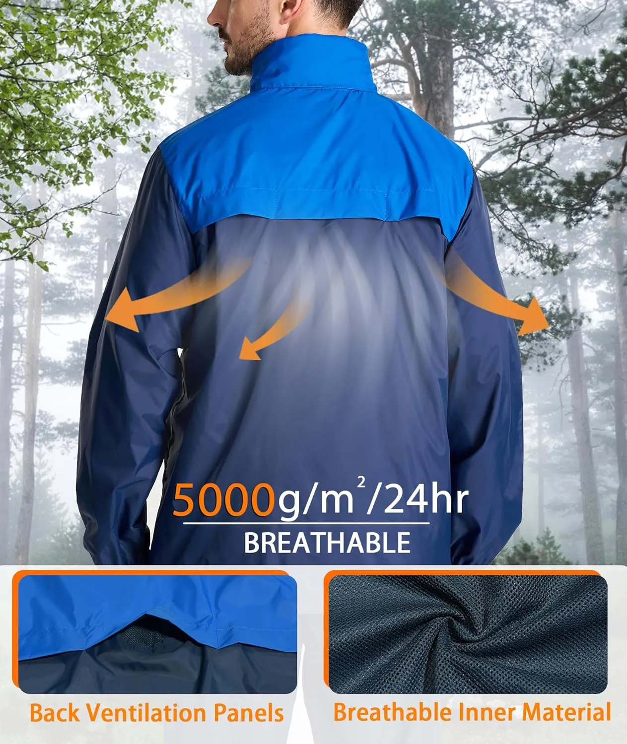 SWISSWELL Mens Rain Jacket Waterproof Windbreaker Hidden Hooded Lightweight Breathable Rain Coat for Golf Hiking Cycling