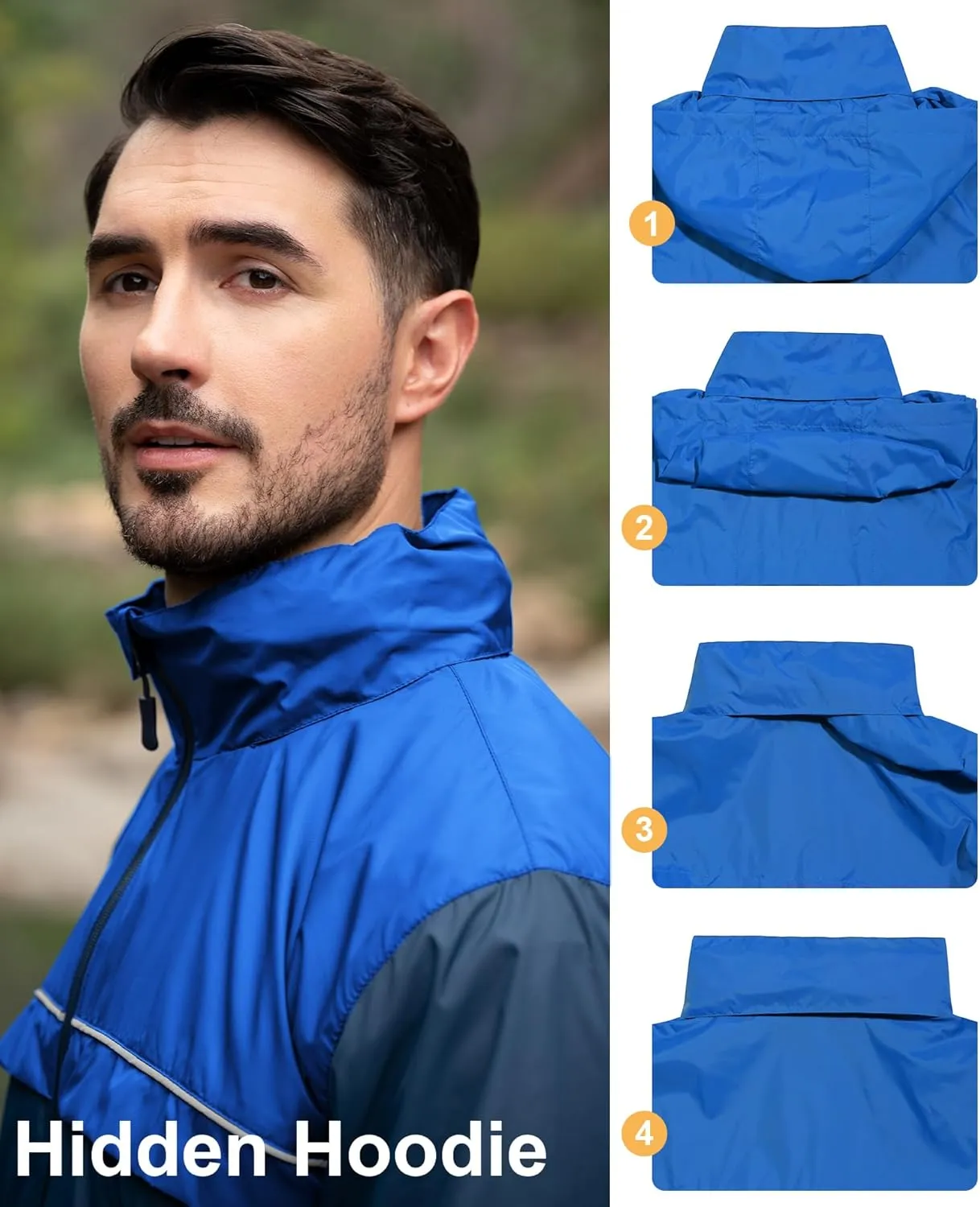 SWISSWELL Mens Rain Jacket Waterproof Windbreaker Hidden Hooded Lightweight Breathable Rain Coat for Golf Hiking Cycling