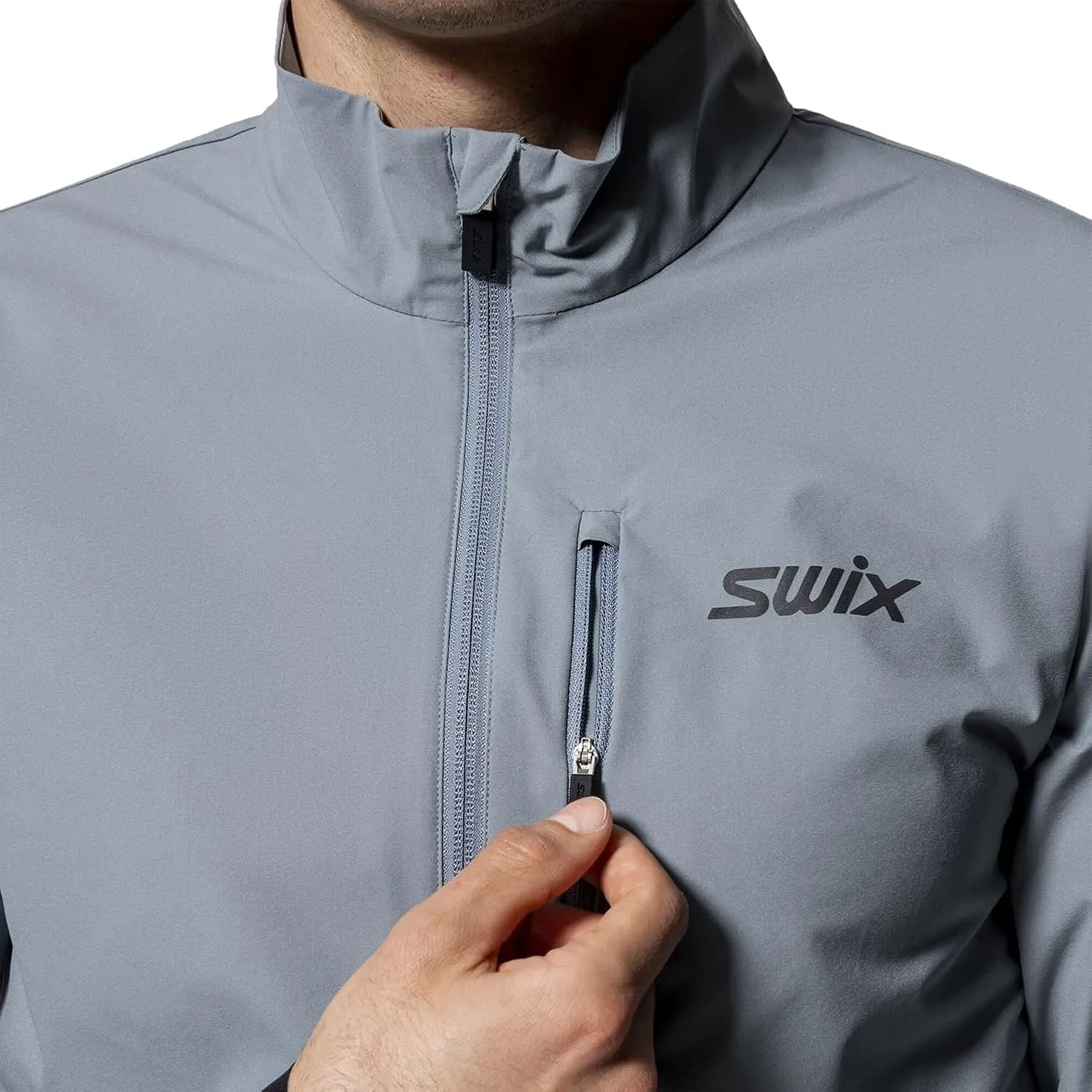 Swix Men's Pace Resistant Breathable Lightweight Stretchy Packable Running Training Wind Jacket with Zippered Chest Pocket