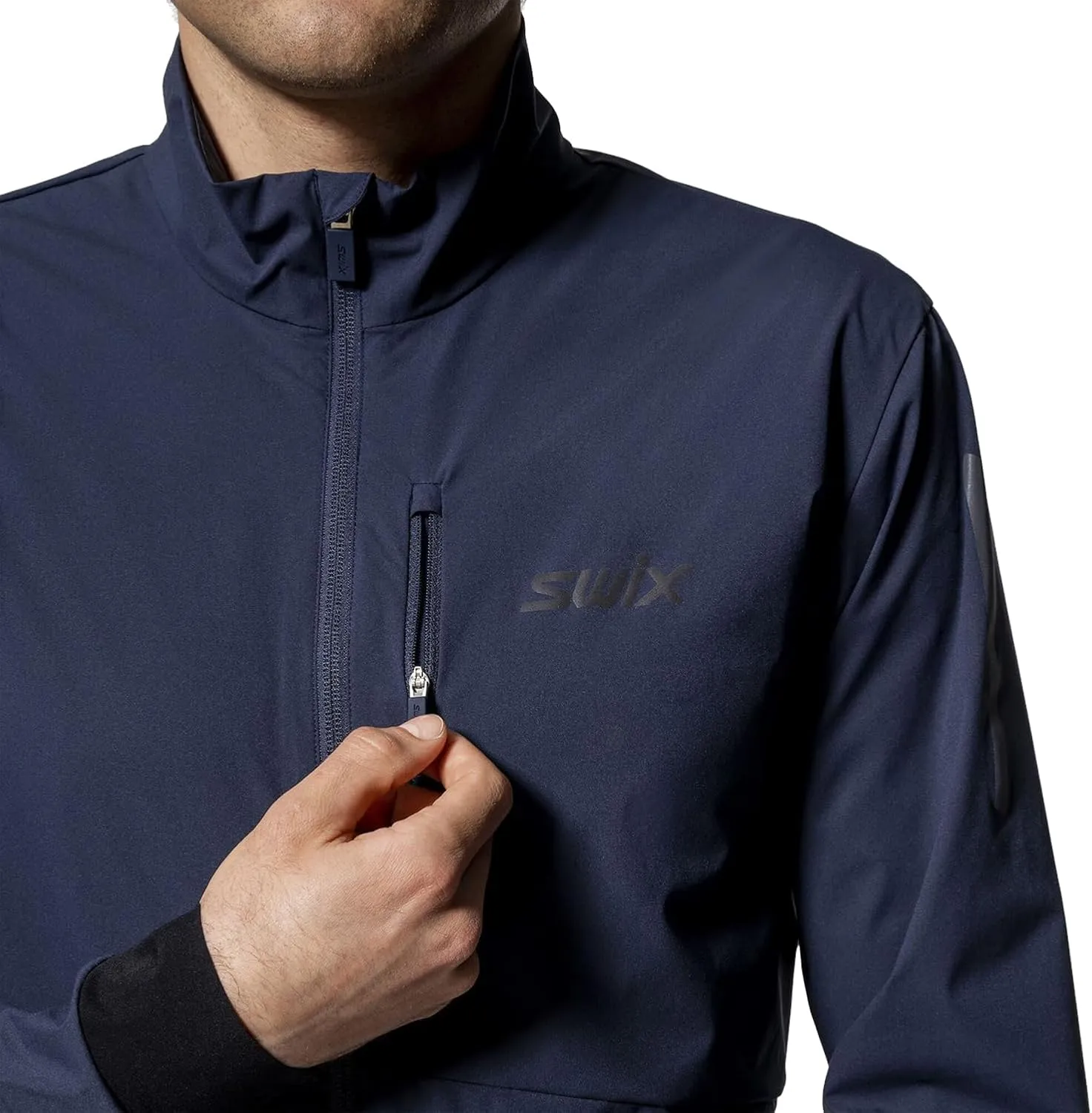 Swix Men's Pace Resistant Breathable Lightweight Stretchy Packable Running Training Wind Jacket with Zippered Chest Pocket