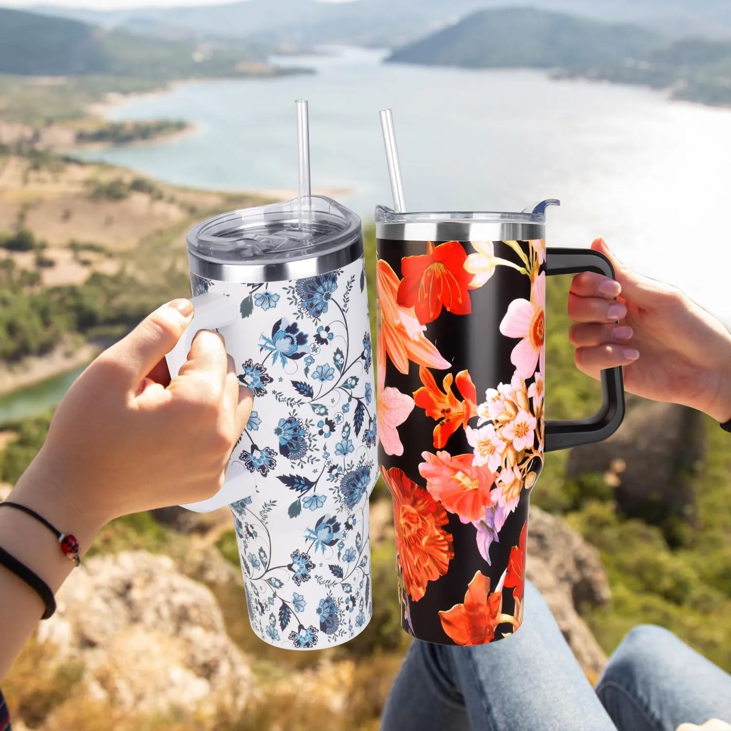 SYACOT 40 oz Tumbler with Handle and Straw Stainless Steel Insulated Tumbler Leak Proof Lid and Straw Lid Reusable Travel Mug Coffee Mug Cup Dishwasher Safe Keep Drinks Cold and Hot (Ceramics)