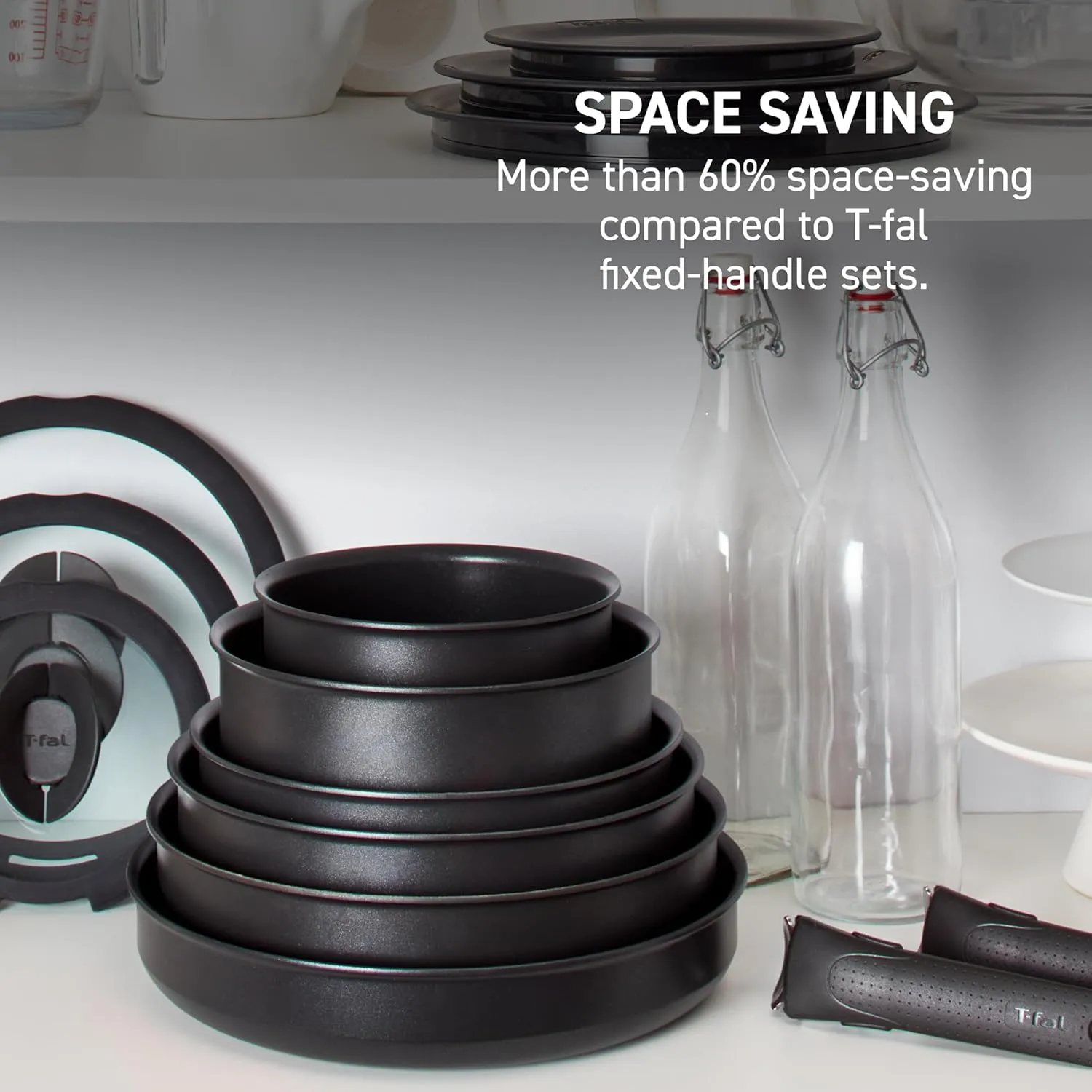 T-fal Ingenio Expertise Non Stick Cookware Set 14 Piece, Induction, Oven Broiler Safe 500F, Detachable/Removable Handle, Kitchen, Cookware, Pots and Pans, RV, Camping, Fry Pans, Dishwasher Safe, Gray