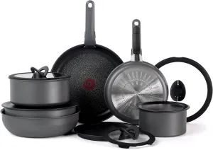 T-fal Ingenio Expertise Non Stick Cookware Set 14 Piece, Induction, Oven Broiler Safe 500F, Detachable/Removable Handle, Kitchen, Cookware, Pots and Pans, RV, Camping, Fry Pans, Dishwasher Safe, Gray
