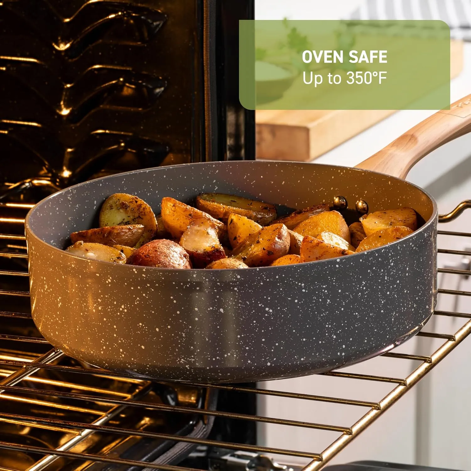 T-fal Revive Ceramic Cookware Sets, Pots and Pans Set Nonstick, (12 pieces), Ceramic Non stick Coated, Frying Pan, Oven Safe Up To 350°F, Made without PFOA and PTFE, Grey Granite