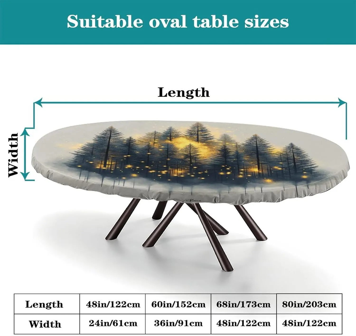 Table Pad Protector, Enchanted Forest Pattern Printed on Table Cover Protector, Stretchable Hem for Weddings Parties Restaurants & Home Decor, Fits for 52" x 70" Oval Tables