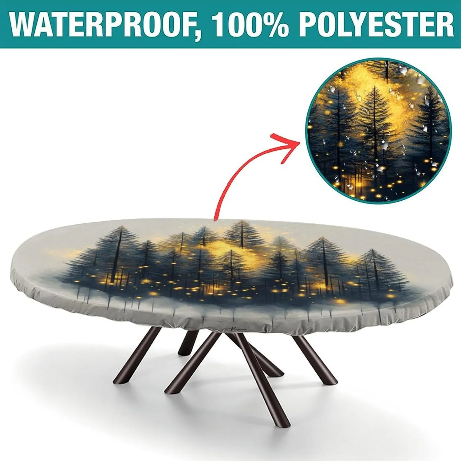 Table Pad Protector, Enchanted Forest Pattern Printed on Table Cover Protector, Stretchable Hem for Weddings Parties Restaurants & Home Decor, Fits for 52" x 70" Oval Tables