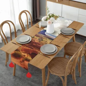 Table Runner Landscape Of Monument Valley Print Farmhouse Style Linen Table Runners 60 Inches Long Modern Table Runner Decoration With Red Tassels For Holiday Kitchen And Dining Table Decor 14x60 Inch