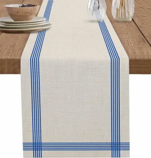 Table Runners-72 Inch Long,Classic Blue Striped Linen Dresser Scarves Dining Table Runner Retro Line on Linen Tabletop Scarf for Home Kitchen Holiday Party Decor