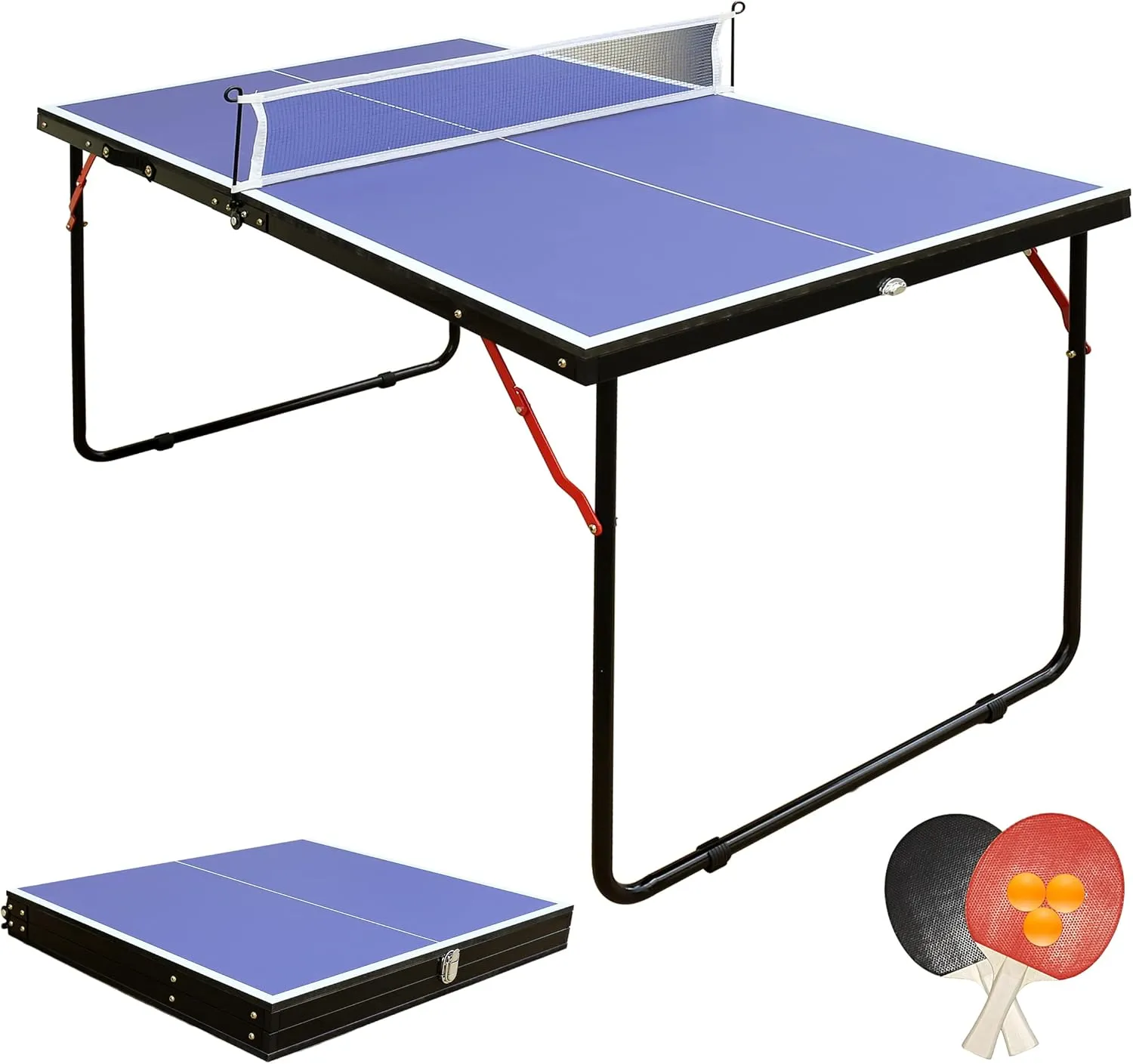 Table Tennis Table Midsize Foldable & Portable Ping Pong Table Set with Net and 2 Ping Pong Paddles for Indoor Outdoor Game,Waterproof,mid Size ping Pong Table