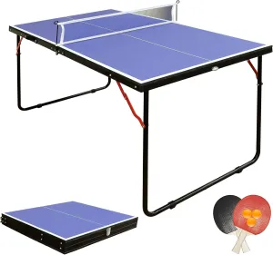 Table Tennis Table Midsize Foldable & Portable Ping Pong Table Set with Net and 2 Ping Pong Paddles for Indoor Outdoor Game,Waterproof,mid Size ping Pong Table