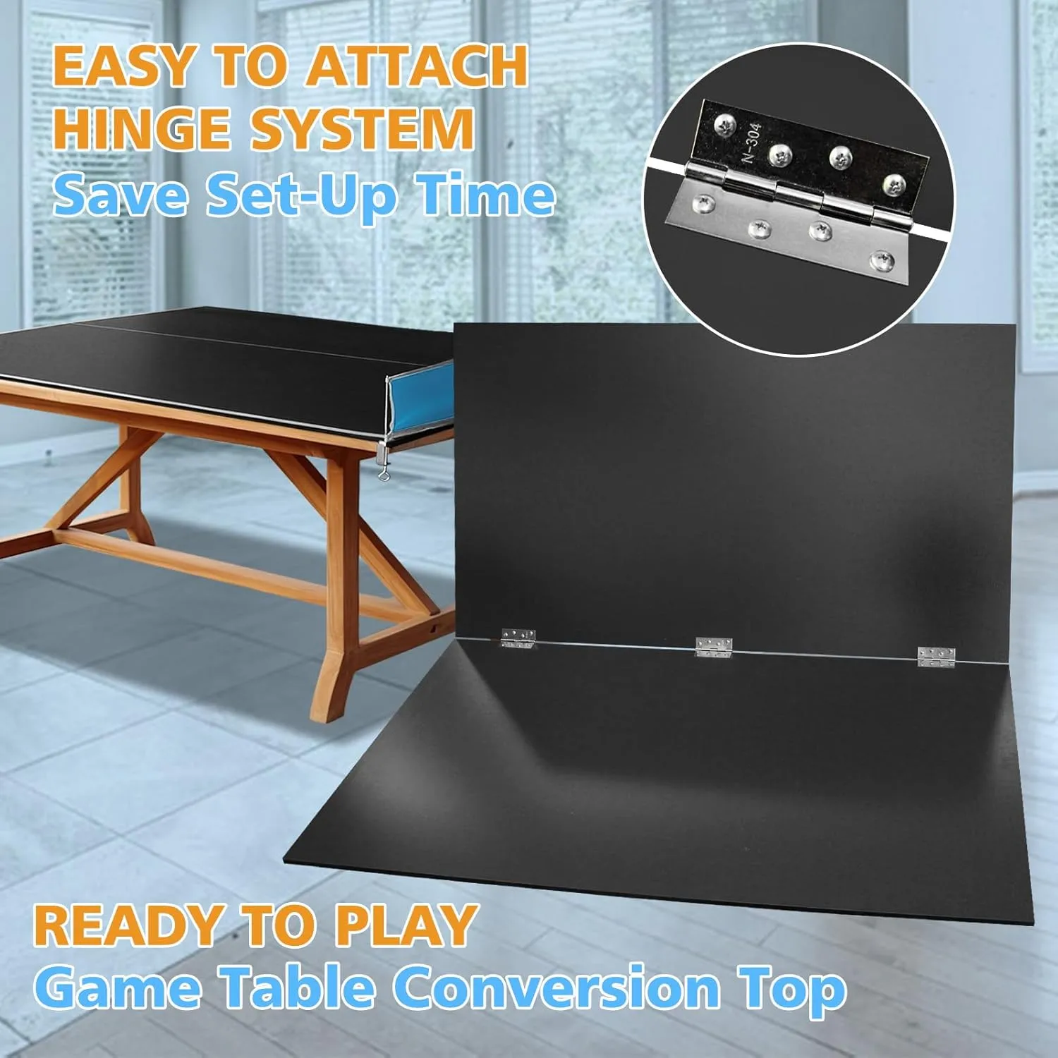 Table Tennis Table Top, 8ft Mid-Size Foldable and Portable Ping Pong Conversion Top for Pool Tables, Indoor Outdoor Lightweight Ping Pong Topper with Net and Foam Pa
