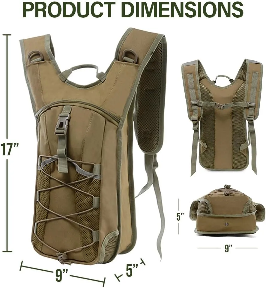 Tactical Hydration Pack with 3L Leak-Proof Water Bladder, Daypack for Hiking, Cycling, Running, Hunting & More - 4 Colors Available