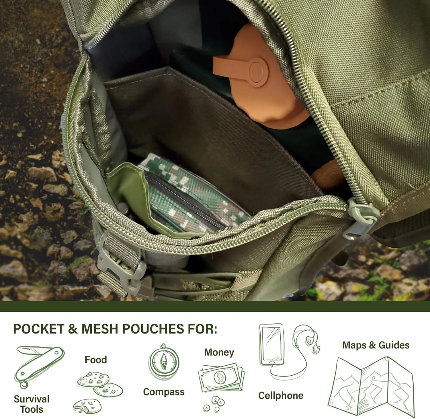 Tactical Hydration Pack with 3L Leak-Proof Water Bladder, Daypack for Hiking, Cycling, Running, Hunting & More - 4 Colors Available