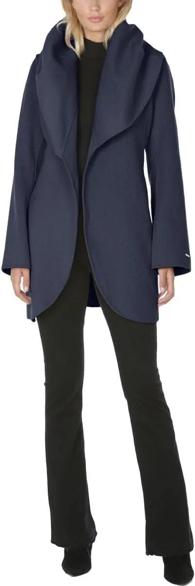 TAHARI Women's Marilyn Lightweight Double Face Wool Wrap Coat with Oversized Collar